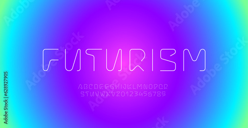 Technical font, digital alphabet, uppercase Latin letters from A to Z and Arab numbers from 0 to 9, vector illustration 10EPS