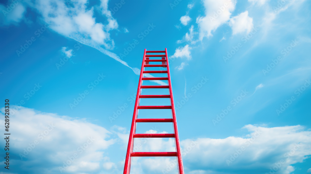 Red Ladder Leading To A Blue Sky Red Ladder Leading To A Blue Sky