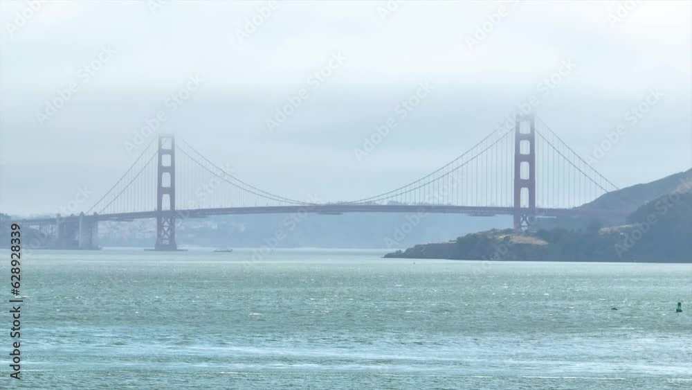Aerial Golden Gate Bridge shrouded in fog Aerial Golden Gate Bridge shrouded in fog