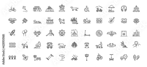 City park icons set. The open plot of land for recreation