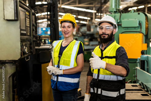 Engineer factory workers man and woman portrait