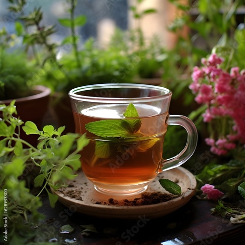 A cup of tea with medicinal plants