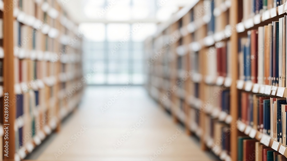 A Captivating Journey through the Blurred Public Library. Mystical Bookshelves Revealed by the Art of Defocused Imagery. Perfect Background or Backdrop for Business and Educational Concepts