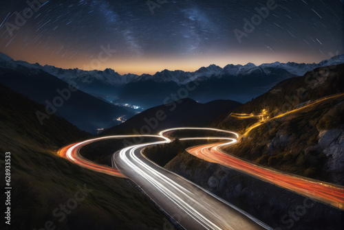 Road in the mountains at night
