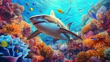 a shark swimming in a coral reef