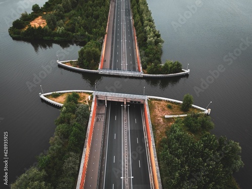 Aerial view of Aquaduct Veluwemeer, a lake in the Veluwe region near Harderwijk, the Netherlands photo