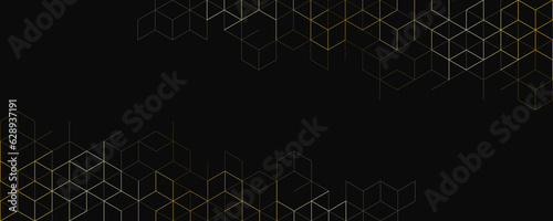 The graphic design elements with isometric shape golden blocks. Abstract geometric background
