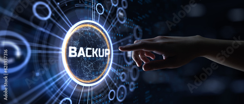 Data backup information protection cyber security concept on virtual screen.