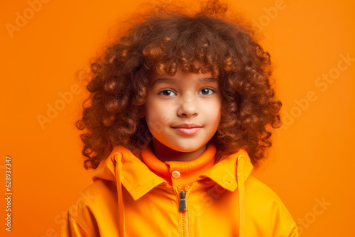 Portrait of Trendy preteen african american girl in autumn outfit. Kid s fashion concept