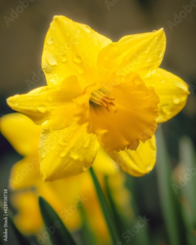 a yellow daffodil with water drops on it