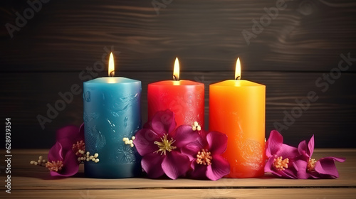 candles and white flowers on a blurred background. Generative Ai