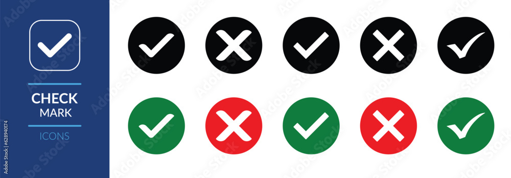 Vector illustration of a set of check marks and reject icons Vector illustration of a set of check marks and reject icons