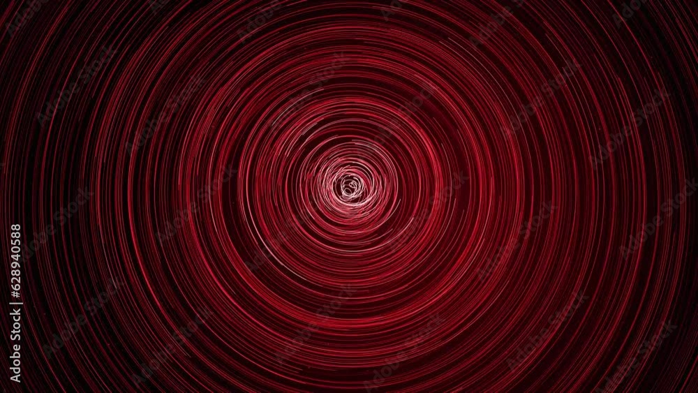 Red particles moving around trails background loop. Rotating orbit with many points traces seamless backdrop. Spinning collider physical creative concept. Dynamic cyclical center animation design.