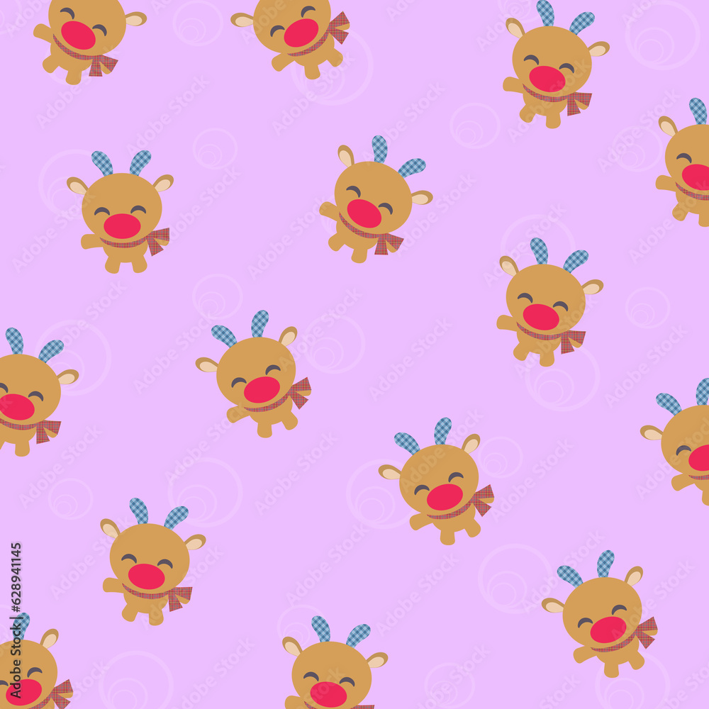 Merry Christmas Reindeer Seamless Pattern Wallpaper on Purple Background