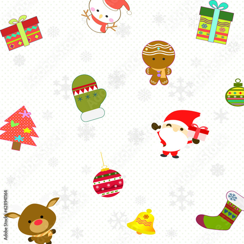 Merry Christmas with Decorative Seamless Pattern Graphic Wallpaper White Background