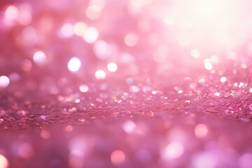 Background of a pink fairy dust light pattern. Glitter and sun rays shine upon it. AI generated