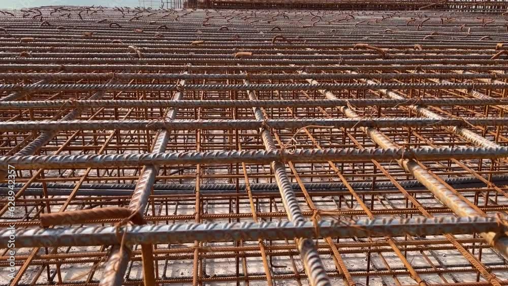 Industrial background. Rebar texture. Rusty rebar for concrete pouring