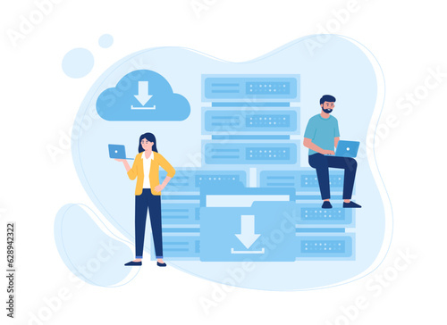Two people with cloud storage concept flat illustration
