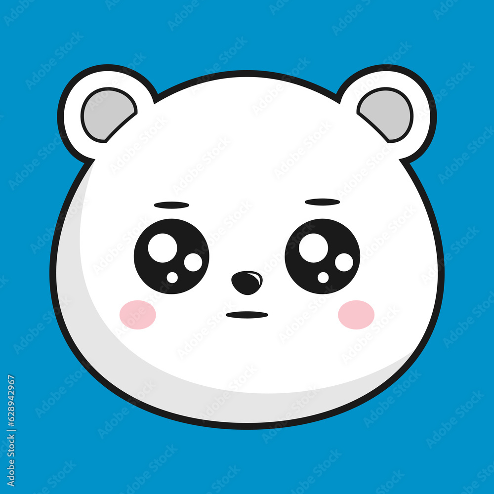 Polar Bear Neutral Face Head Kawaii Sticker Isolated Polar Bear Neutral Face Head Kawaii Sticker Isolated