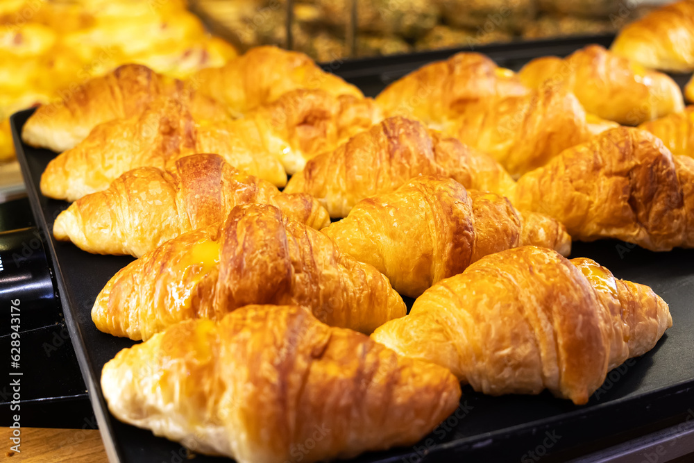 sweet bagels are baked in the oven. Fresh Baked Croissant, Homemade pastry sweet bagels are baked in the oven. Fresh Baked Croissant, Homemade pastry