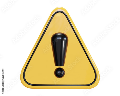 3d yellow warning sign with exclamation mark on isolated background. Stock vector illustration.