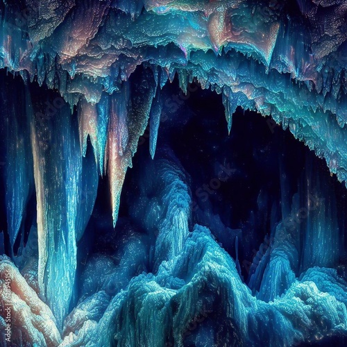 Papier peint underwater cave with blue stalactites and stalagmites