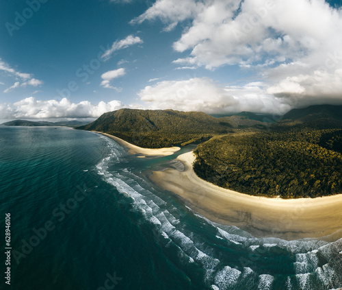 An aerial view of Myall Beach at Cape Tribulation in daintree national park in Tropical North Queensland, Australia photo