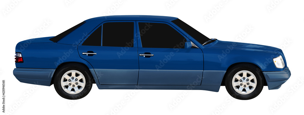 Side view blue sedan car