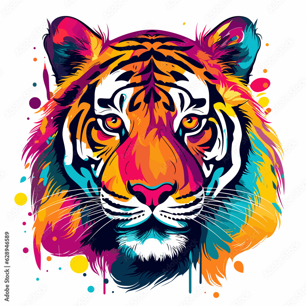 Portrait of a tiger in pop art style. Template for t-shirt and sticker.