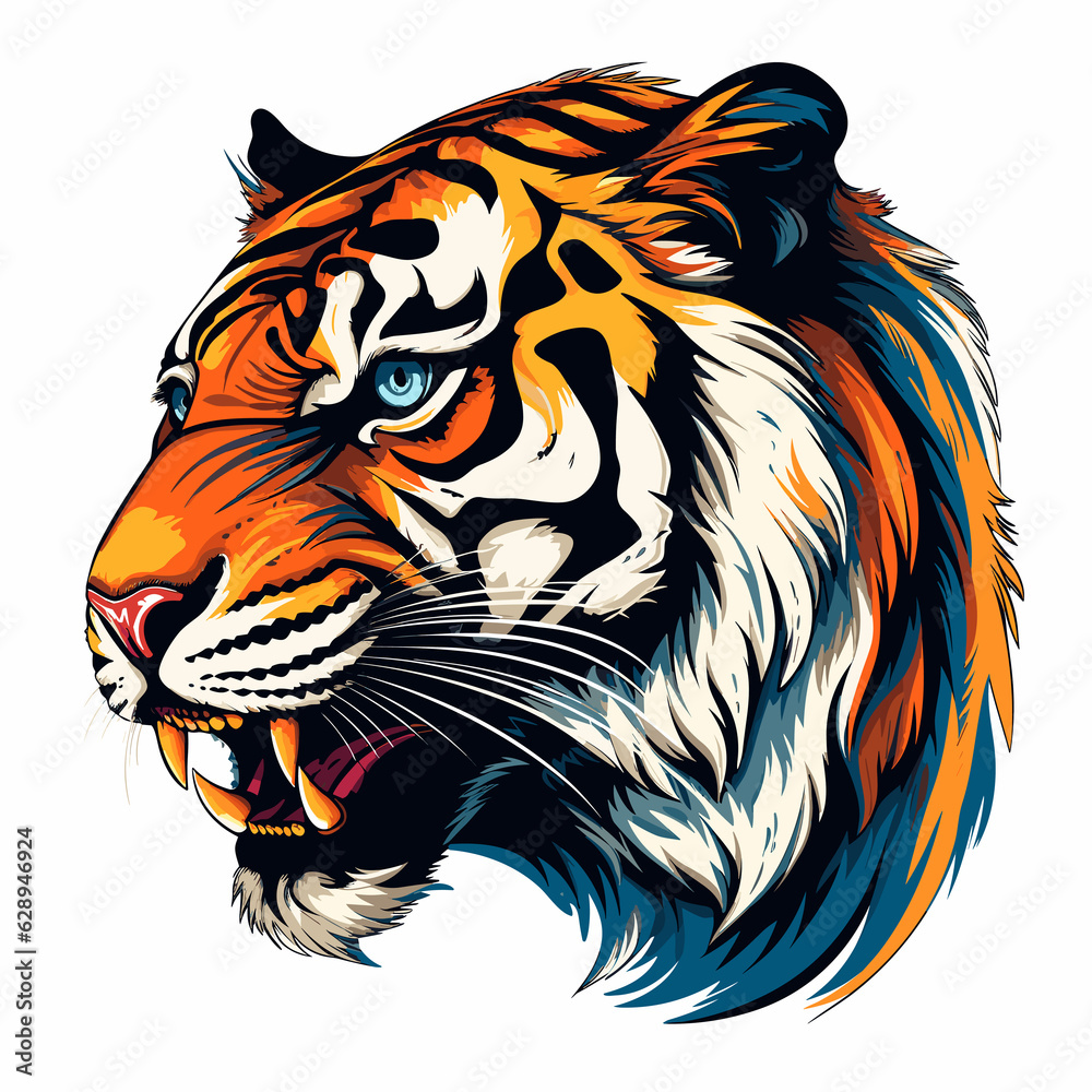 Portrait of a tiger in pop art style. Template for t-shirt and sticker.