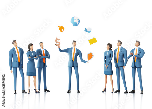 businessman Juggling with business icons in front of his team, 3D rendering illustration © IRStone