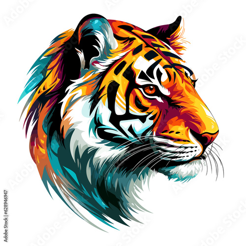 Portrait of a tiger in pop art style. Template for t-shirt and sticker.