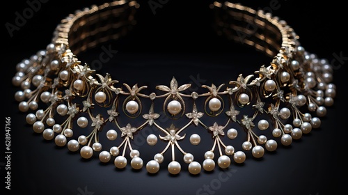 An exquisite necklace adorned with intricate pearl inlays, a symbol of timeless elegance. Generative AI