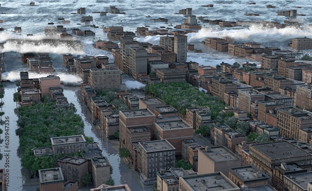 flooding city disaster. concept idea. 3d render