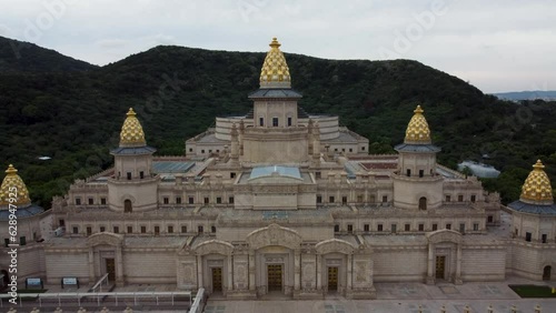 Aerial video of The Brahma Buddhist Palace, Binhu District, Wuxi, Jiangsu, China photo