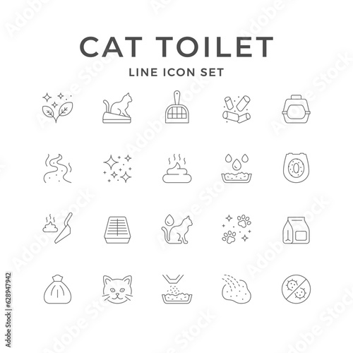 Set line icons of cat toilet