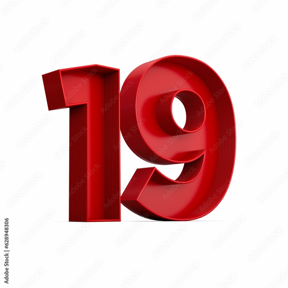 Illustration of a red number nineteen isolated on a white background Illustration of a red number nineteen isolated on a white background