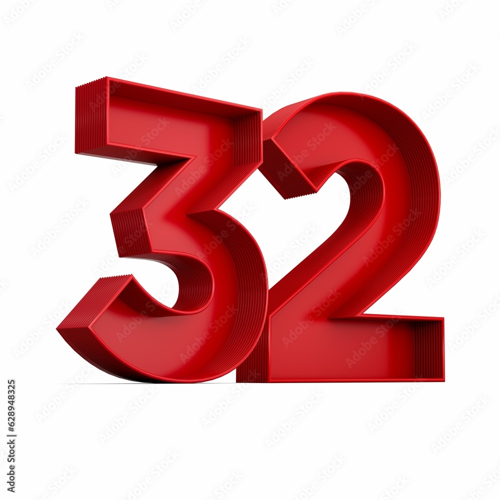 Illustration of a red number thirty-two isolated on a white background Illustration of a red number thirty-two isolated on a white background