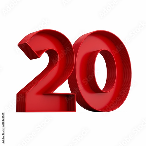Illustration of a red number twenty isolated on a white background