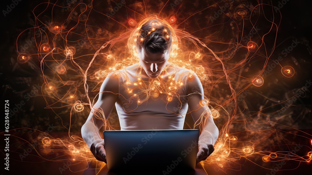 An individual connected cerebrally and electromagnetically to a ...