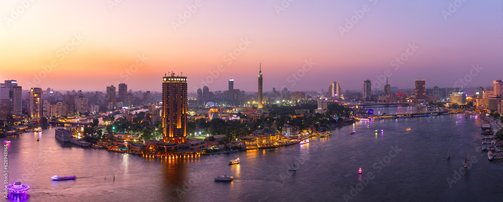 The night lights of Cairo, aerial panorama, Egypt