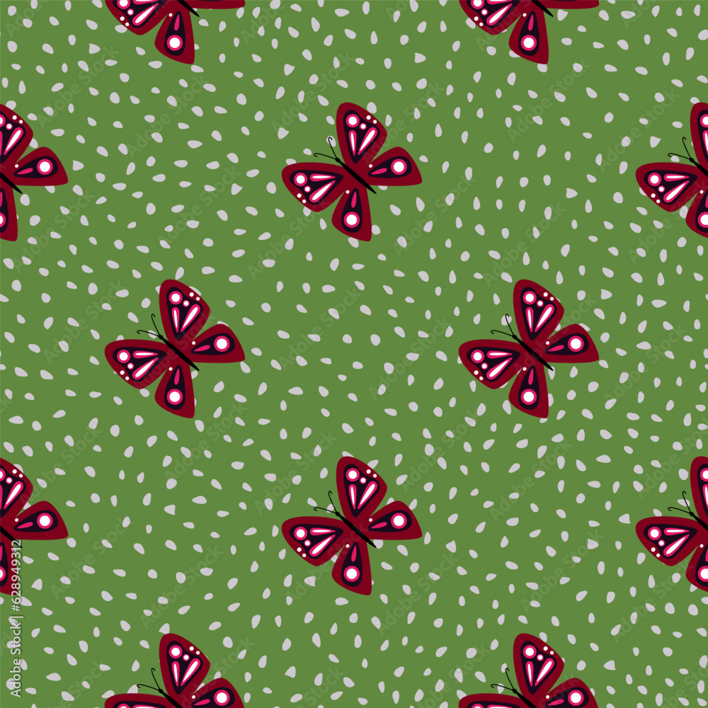 Fototapeta premium Simple stylized butterflies seamless pattern. Flying insect print.