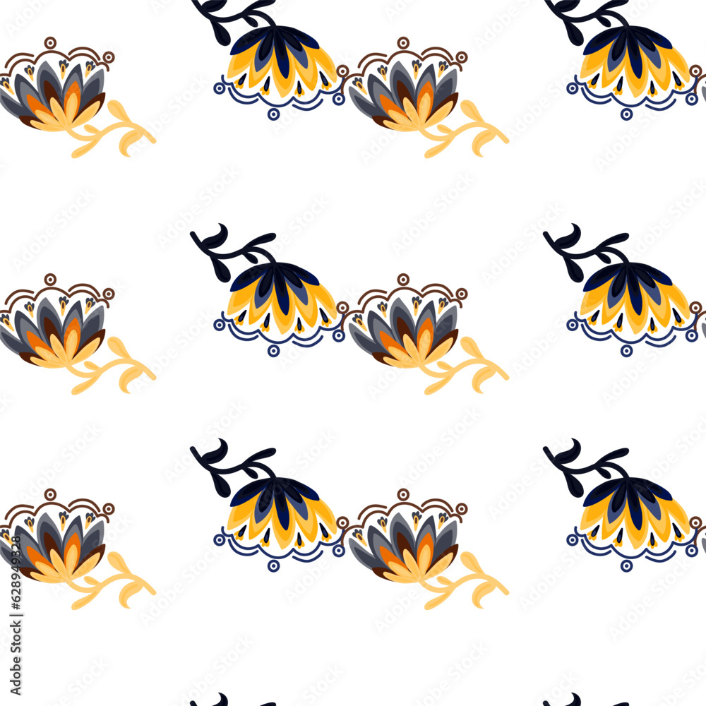 Fototapeta premium Stylized wildflower seamless pattern. Decorative naive flower botanical background