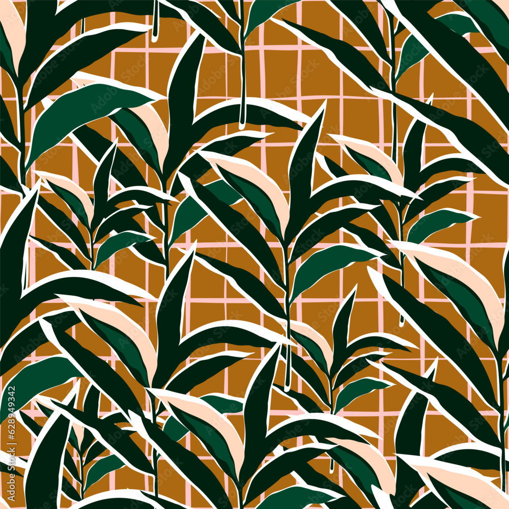 Stylized tropical palm leaves wallpaper. Jungle palm leaf seamless pattern. Stylized tropical palm leaves wallpaper. Jungle palm leaf seamless pattern.