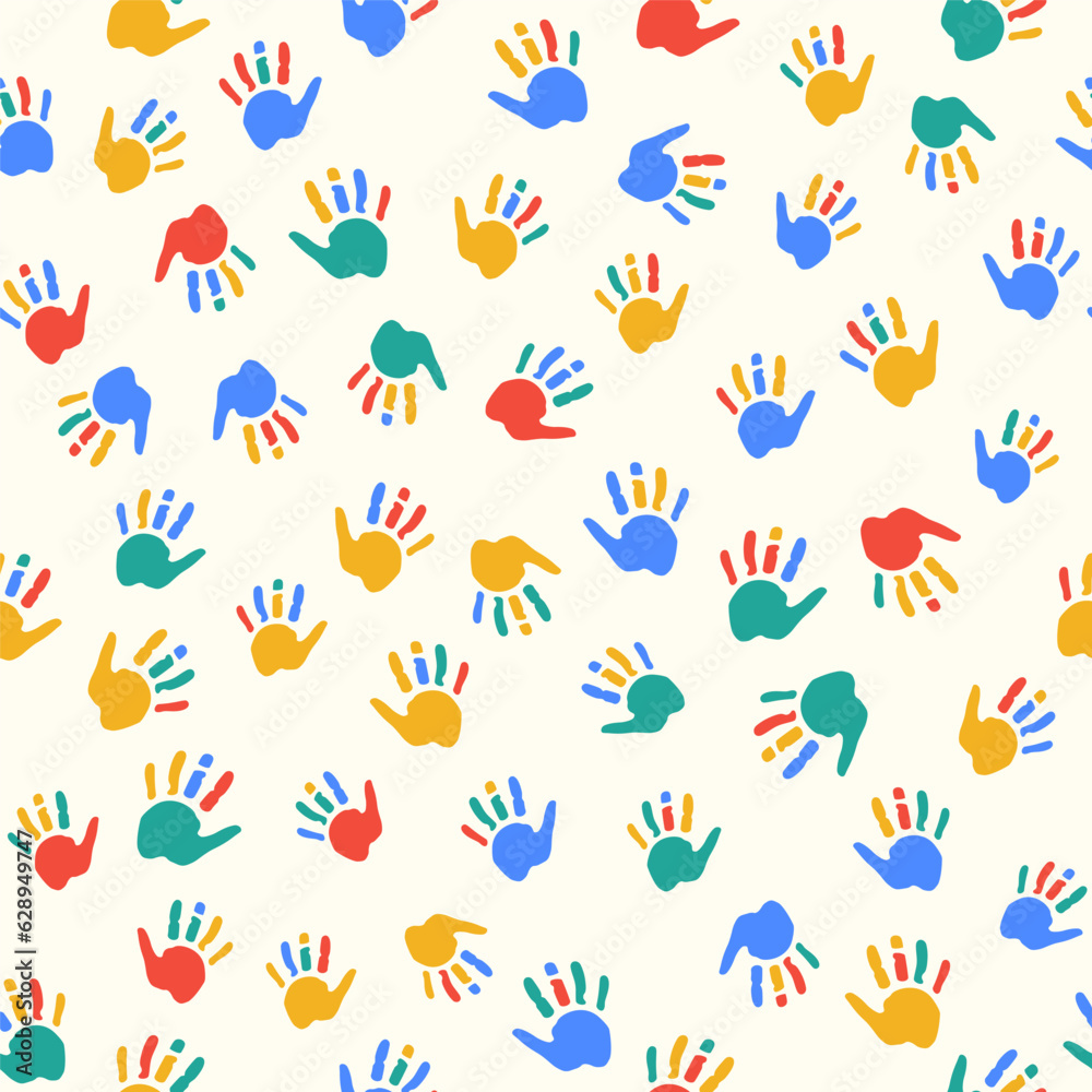 Seamless Pattern of Color Handprints