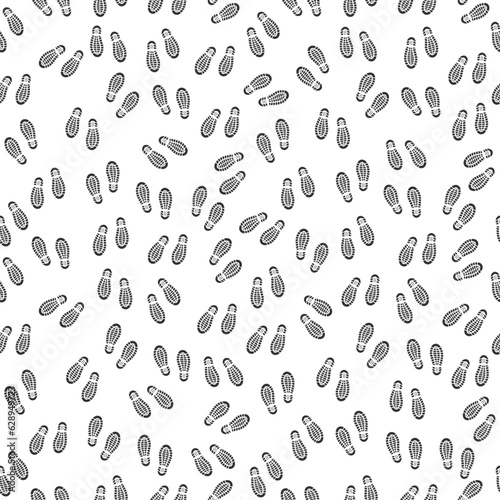 Black and White Seamless Pattern of Boot Footprints