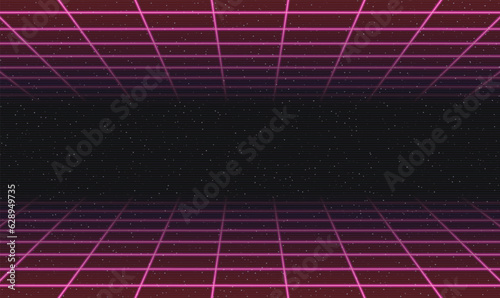 Stampa su tela Laser Neon Grids in Deep Space