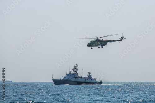 warships and helicopters