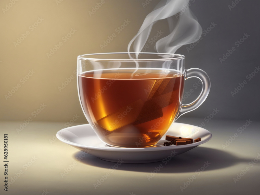 A cup of hot tea on a plain background A cup of hot tea on a plain background