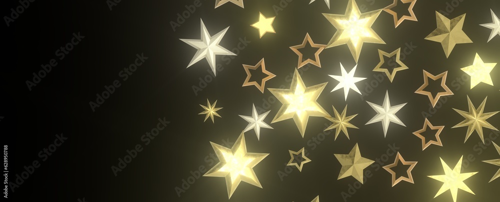 Banner with golden decoration. Festive border with falling glitter dust and stars. Banner with golden decoration. Festive border with falling glitter dust and stars.